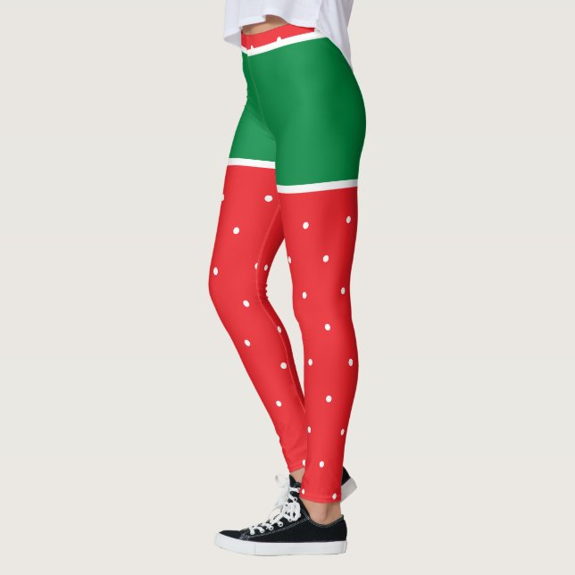 Red Green Christmas Elf White Polka Dots Leggings (Links)
