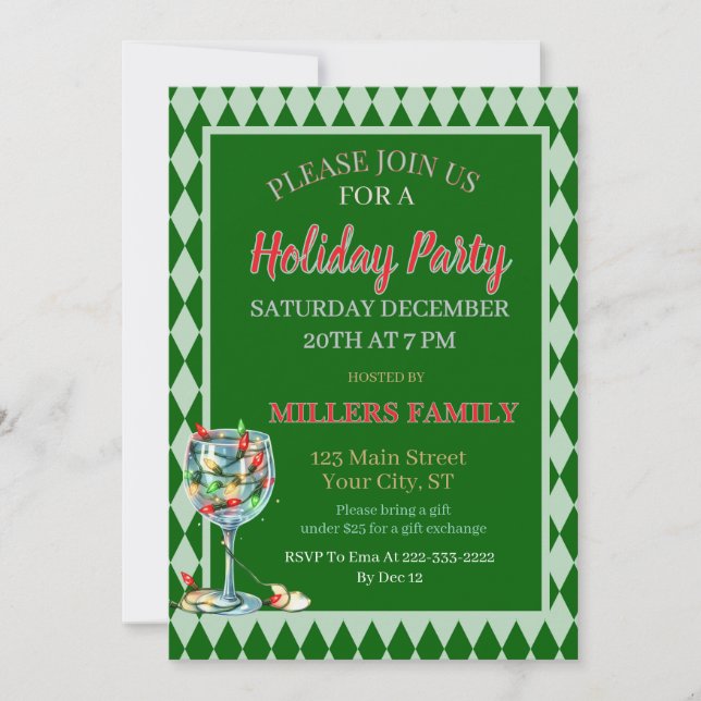 Red & Green Christmas Holiday Party  Einladung (Vorderseite)