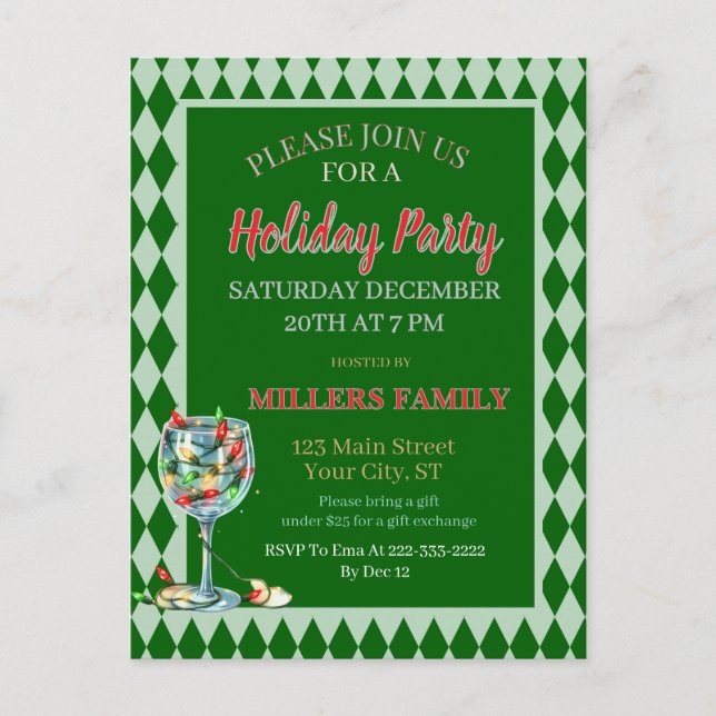 Red & Green Christmas Holiday Party  Postkarte (Vorderseite)