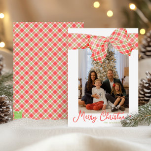 Red & Green Christmas Kariert Bow Wrap Foto Feiertagskarte