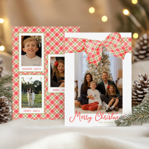 Red & Green Christmas Kariert Bow Wrap Foto Feiertagskarte