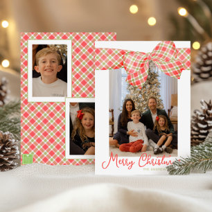 Red & Green Christmas Kariert Bow Wrap Foto Feiertagskarte