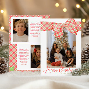 Red & Green Christmas Kariert Bow Wrap Foto Feiertagskarte