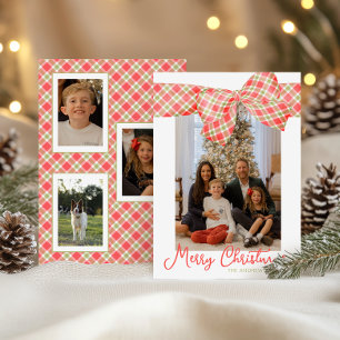 Red & Green Christmas Kariert Bow Wrap Foto Feiertagskarte