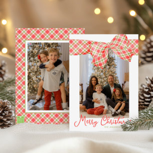 Red & Green Christmas Kariert Bow Wrap Foto Feiertagskarte