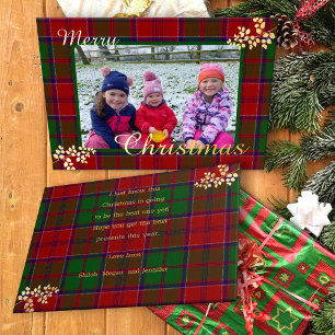 Red Green Christmas Kariert Gold Blätter Family Fo Folien Feiertagskarte