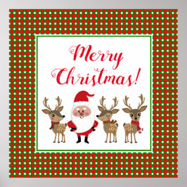 Red Green Christmas Kariert Santa Claus Reindeer Poster