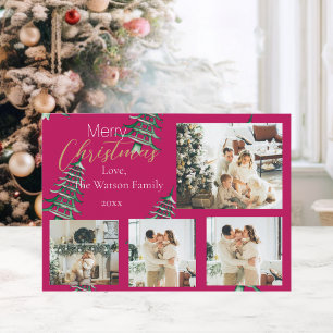 Red Green Christmas Pagoda Trees 5-Foto Feiertagskarte