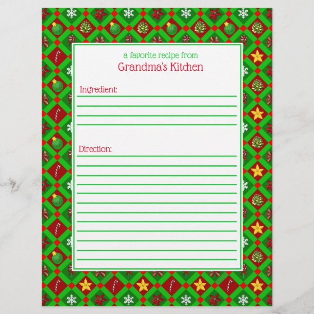 Red Green Christmas Pattern Rezept Papier (Vorderseite)