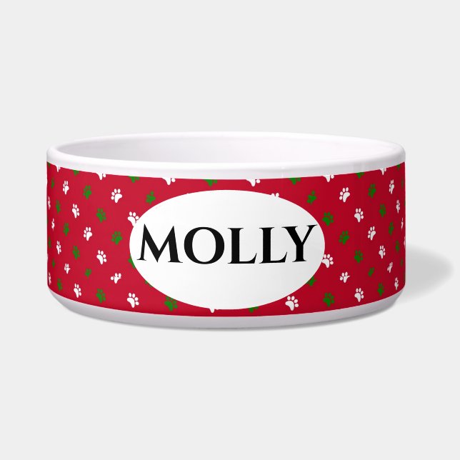 Red Green Christmas Paw Prints Bowl Napf (Vorderseite)