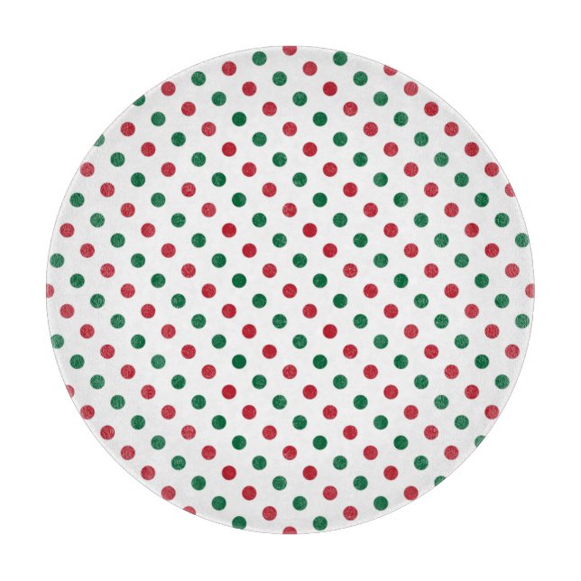 Red & Green Christmas Polka Dot Pattern Schneidebrett (Vorderseite)