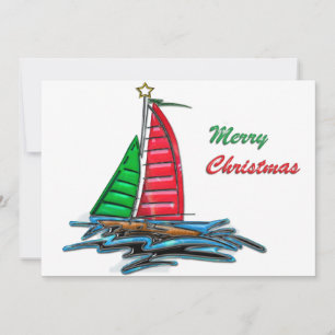 Red & Green Christmas Sailboat Einladung
