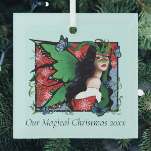 Red Green Christmas Solstice Fairy Ornament Aus Glas