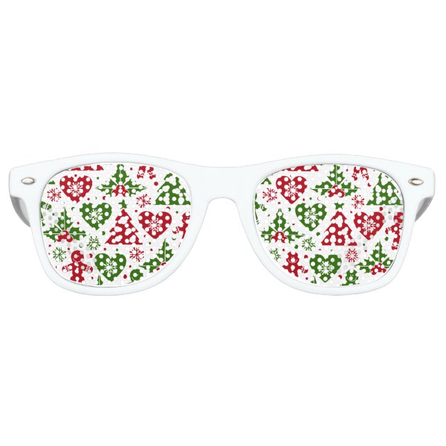 Red & Green Christmas Tree Gingerbread Man Pattern Sonnenbrille (Vorderseite)