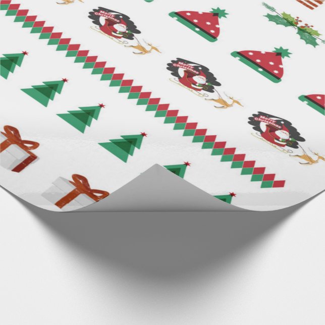 Red Green Christmas Tree Holiday Santa Reindeer Geschenkpapier (Ecke)