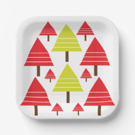 Red Green Christmas Tree Modernes Minimales Muster Pappteller