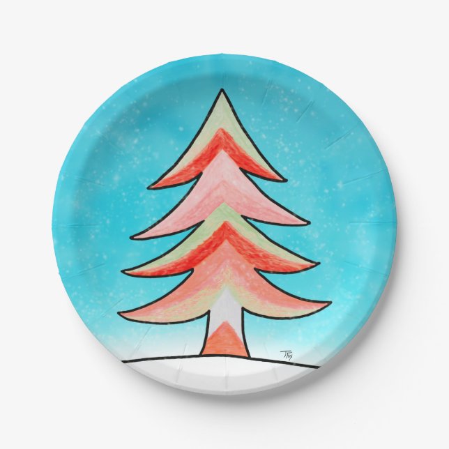 Red & Green Christmas Tree Paper Plate Pappteller (Vorderseite)