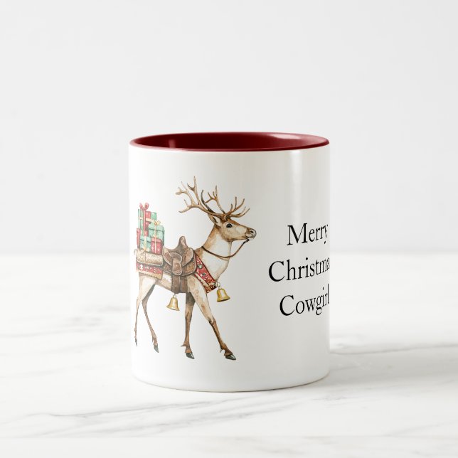 Red Green Christmas Western Deer Zweifarbige Tasse (Mittel)