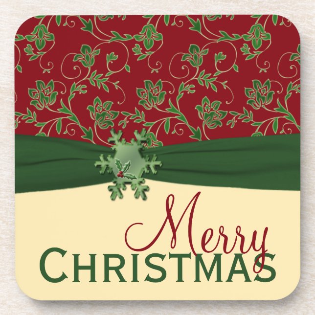 Red Green Cream Christmas Untersetzer Set (6) (Vorderseite)