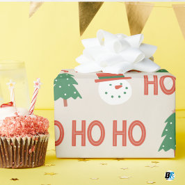 Red Green Cream Playful Modern Snowman Tree X-mas Geschenkpapier