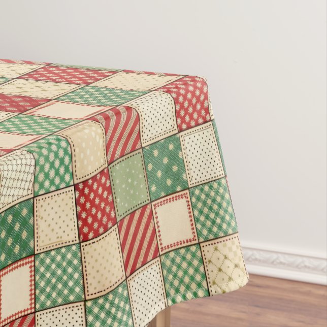Red Green Cream Rustic Plaid Patchwork Quilt Look  Tischdecke (Beispiel)
