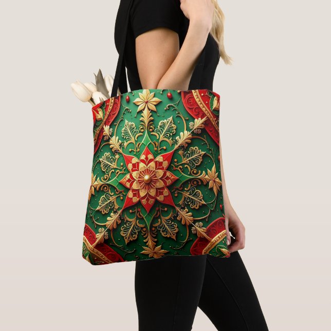 Red Green Decorative Christmas Holiday Tote Bag (Von Nahem)