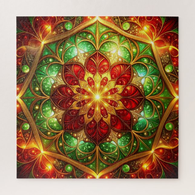 Red Green Decorative Floral Jigsaw Puzzle (Vertikal)