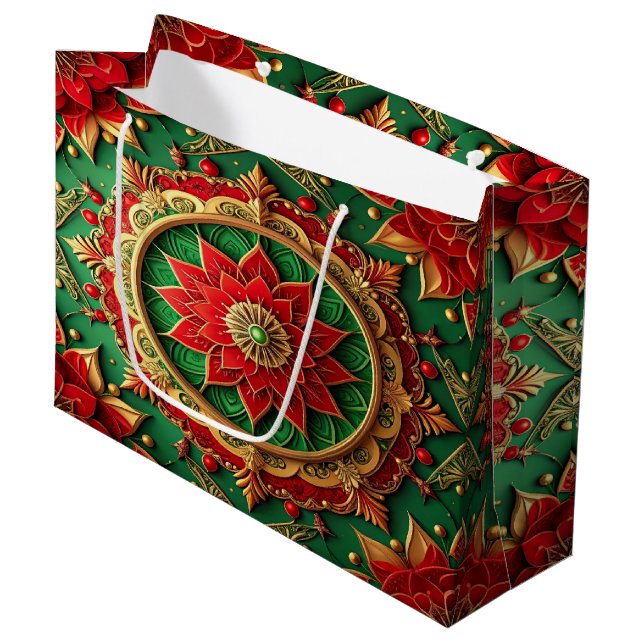 Red Green Decorative Holiday Gift Bag Große Geschenktüte (Vorderseite Schrägansicht)