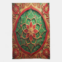 Red Green Decorative Holiday Kitchen Towel