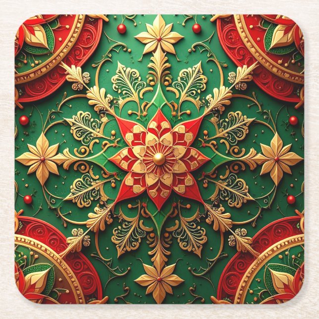 Red Green Decorative Holiday Paper Coaster Rechteckiger Pappuntersetzer (Vorderseite)