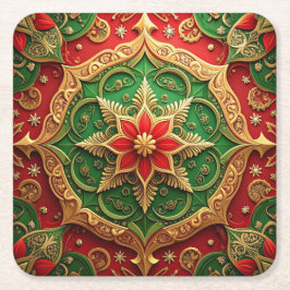 Red Green Decorative Holiday Paper Coaster Rechteckiger Pappuntersetzer