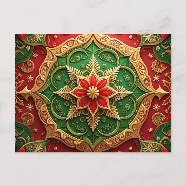 Red Green Decorative Holiday Postcard Postkarte (Vorderseite)