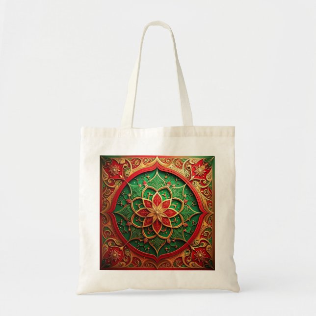 Red Green Decorative Holiday Tote Bag Tragetasche (Vorne)