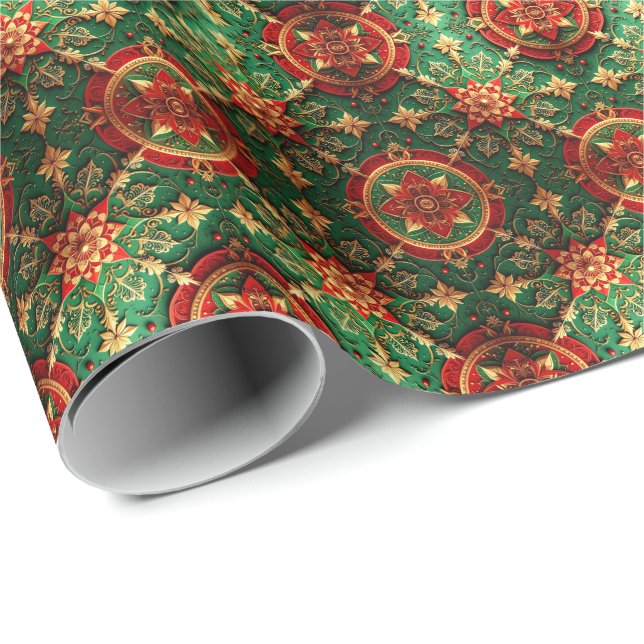 Red Green Decorative Holiday Wrapping Paper Geschenkpapier (Rolleneckpunkt)