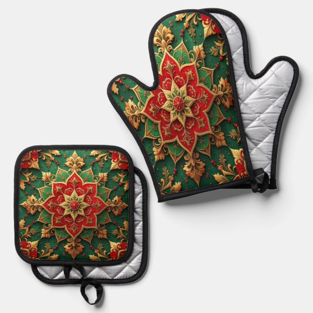 Red Green Decorative Ofenhandschuh & Topflappen-Set (Vorderseite/Rückseite)