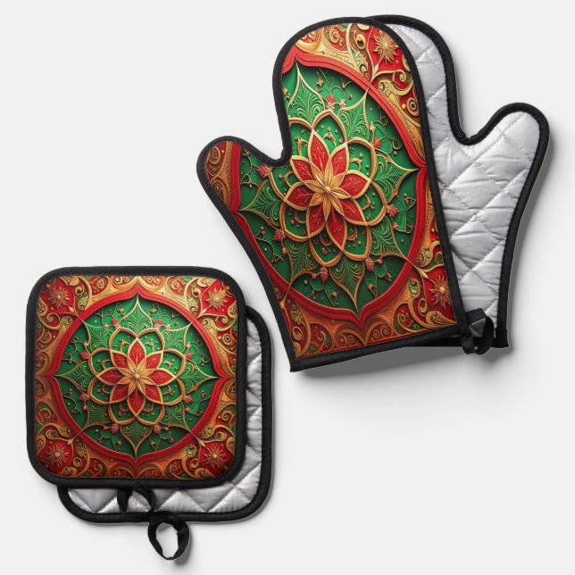 Red Green Decorative Ofenhandschuh & Topflappen-Set (Vorderseite/Rückseite)