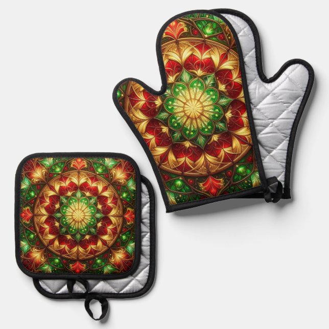 Red Green Decorative Ofenhandschuh & Topflappen-Set (Vorderseite/Rückseite)