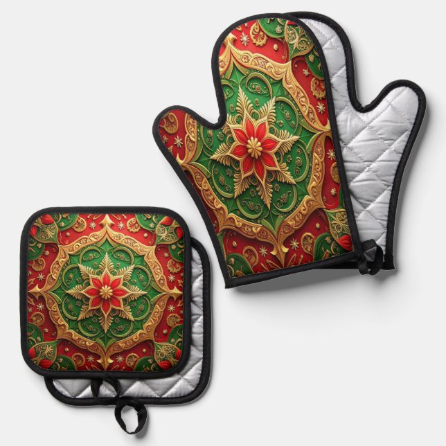 Red Green Decorative Ofenhandschuh & Topflappen-Set (Vorderseite/Rückseite)