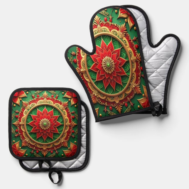 Red Green Decorative Ofenhandschuh & Topflappen-Set (Vorderseite/Rückseite)