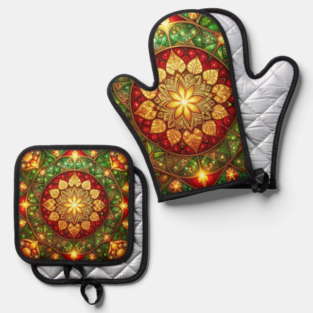 Red Green Decorative Ofenhandschuh & Topflappen-Set (Vorderseite/Rückseite)