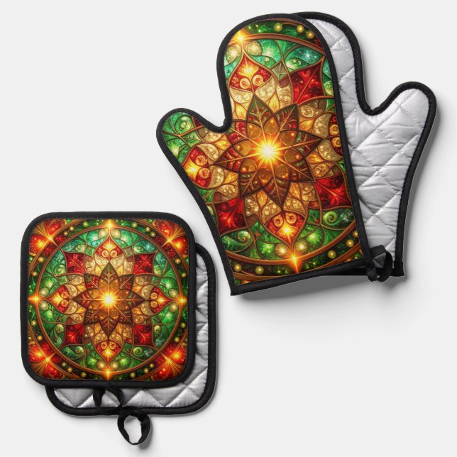 Red Green Decorative Ofenhandschuh & Topflappen-Set (Vorderseite/Rückseite)