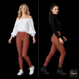 Red Green Diagonal Plaid Circular Distortion Leggings