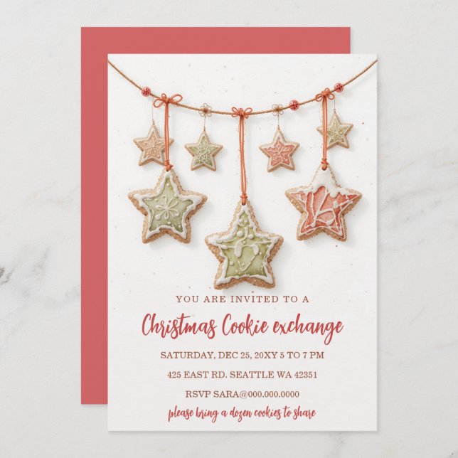 Red Green Festive Cookie Exchange Christmas Party Einladung (Vorne/Hinten)