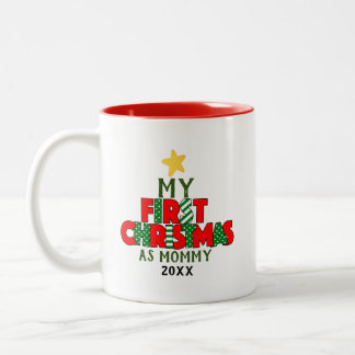 Red & Green First Christmas für Personalisierten Zweifarbige Tasse