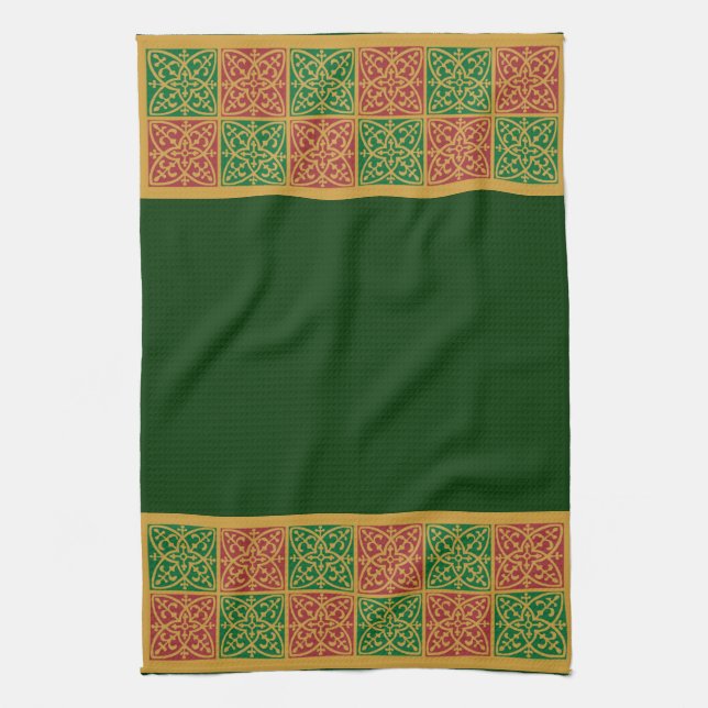 Red Green Fleur-de-Lis Holiday Pattern Handtuch (Vertikal)