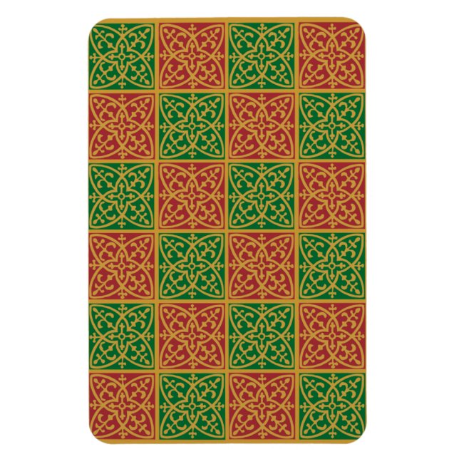 Red Green Fleur-de-Lis Holiday Pattern Magnet (Vertikal)