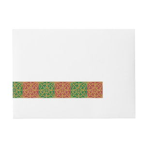 Red Green Fleur des Lis Holiday Pattern Rundum-Adressaufkleber