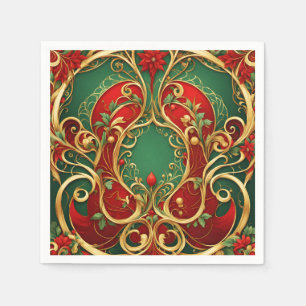 Red Green Floral Christmas Holiday Napkin Serviette