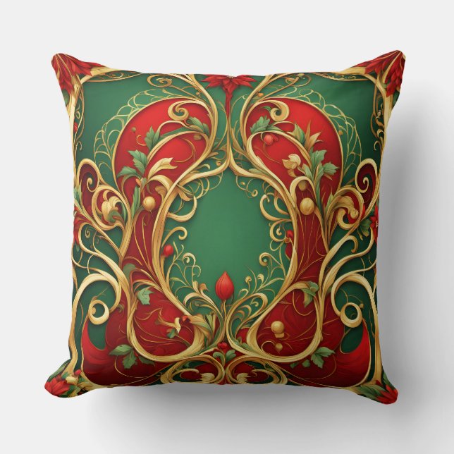 Red Green Floral Christmas Theme Kissen (Vorderseite)