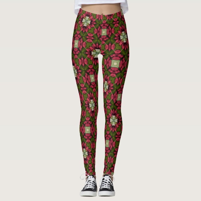  Red & Green Floral Kaleidoscope Leggings (Vorderseite)